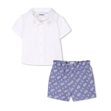 BOSS Short con blusa para bebe niña all over logo azul